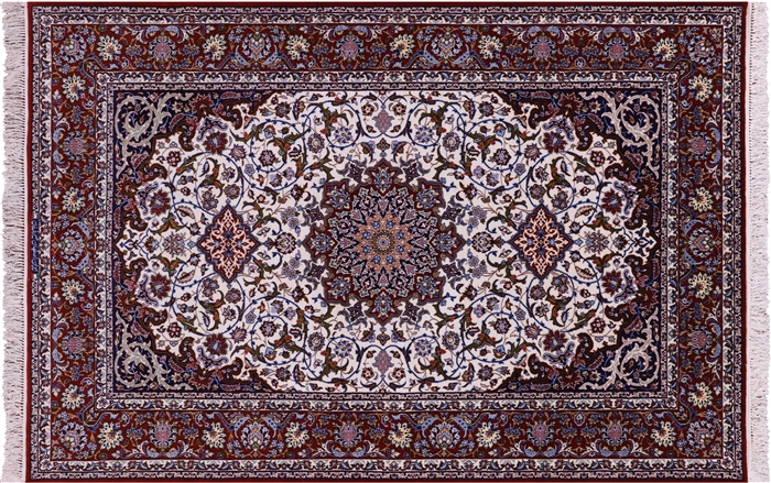 Hand Knotted Signed Persian Isfahan Wool & Silk Rug