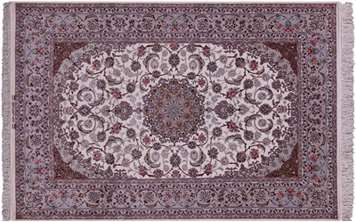 Ivory Wool & Silk Signed Isfahan Persian Rug 5' 2" X 7' 9" - SA2677