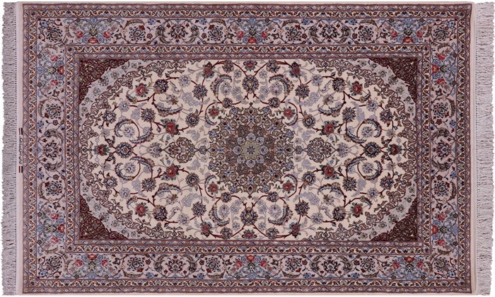 Wool & Silk Hand Knotted Persian Signed Isfahan Rug