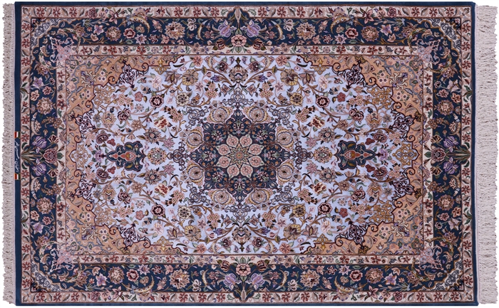 Super Fine Signed Persian Isfahan Hand Knotted Wool & Silk Rug