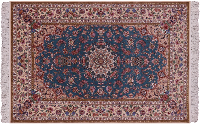 Persian Signed Isfahan Handmade Wool & Silk Area Rug