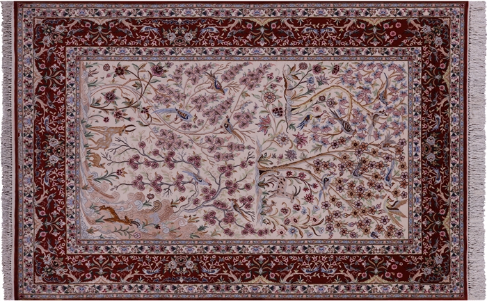 Persian Signed Isfahan Hand Knotted Wool & Silk Area Rug