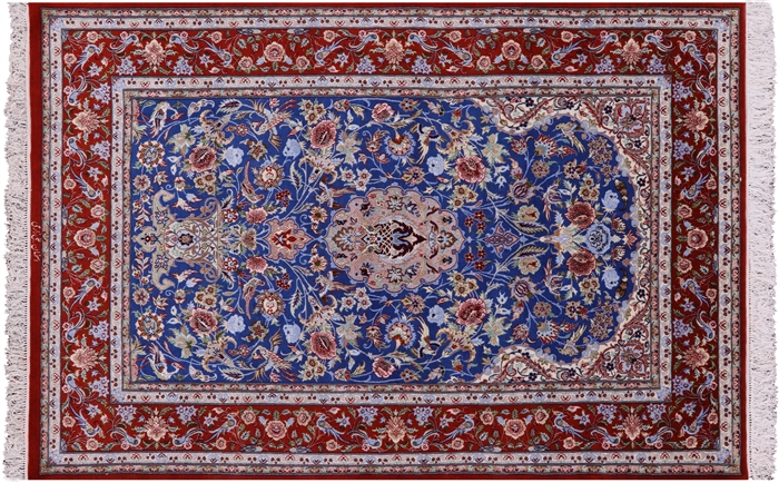 Signed Persian Isfahan Hand Knotted Wool & Silk Area Rug