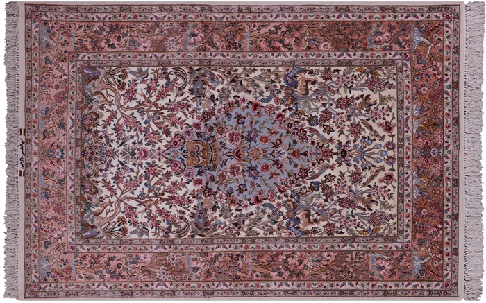 Signed Wool & Silk Super Fine Persian Isfahan Hand Knotted Rug