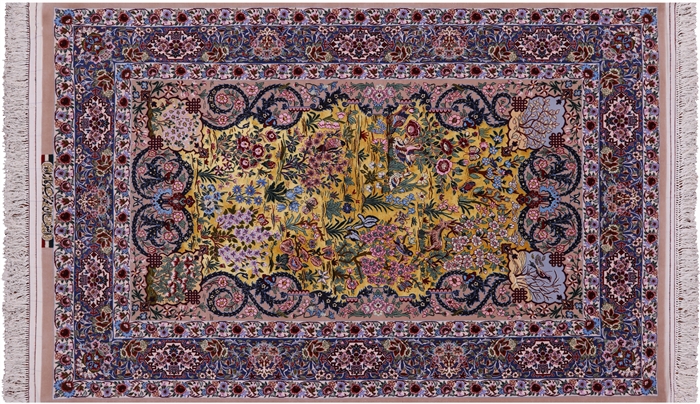 Super Fine Signed Silk Persian Isfahan Hand Knotted Rug