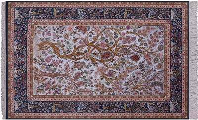 Tree of Life Super Fine Silk Persian Isfahan Signed Area Rug
