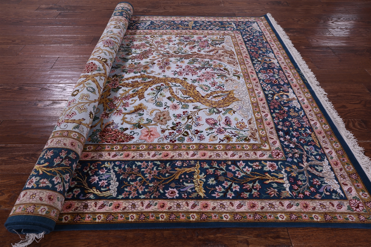 2x3 Isfahan Hand Knotted Persian Rug Beige Wool & Silk 