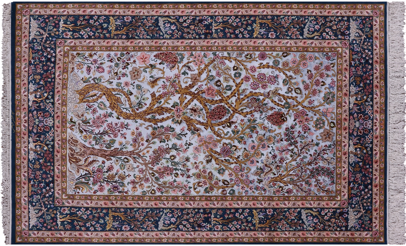 Tree of Life Super Fine Silk Persian Isfahan Signed Area Rug 5' 0" X 7' 7"