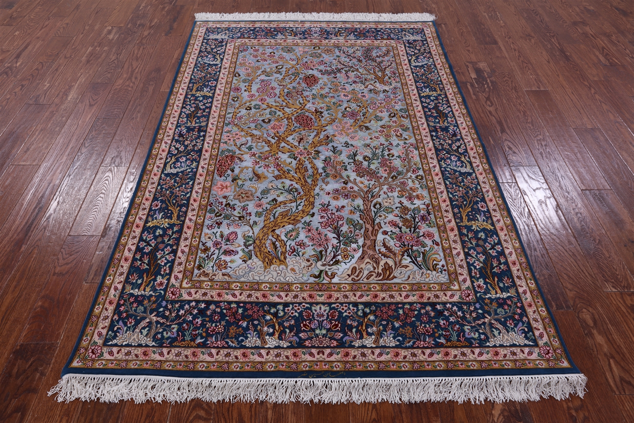 Small Rug, Blue Rug, Persian Isfahan Tree of Life Rug