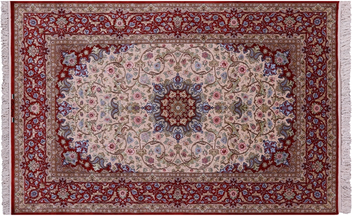 Signed Handmade Wool & Silk Persian Isfahan Area Rug