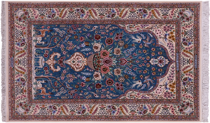 Hand Knotted Wool & Silk Persian Signed Isfahan Area Rug