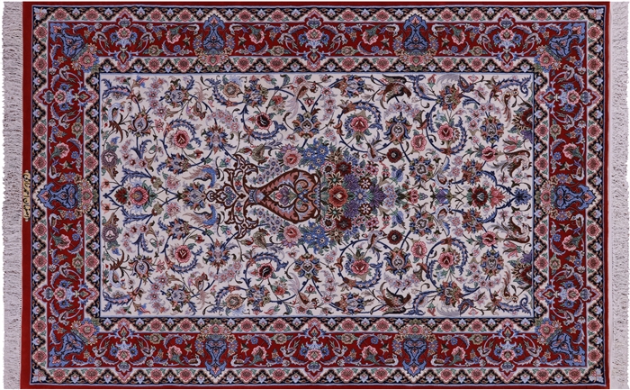 Persian Isfahan Hand Knotted Wool & Silk Signed Rug