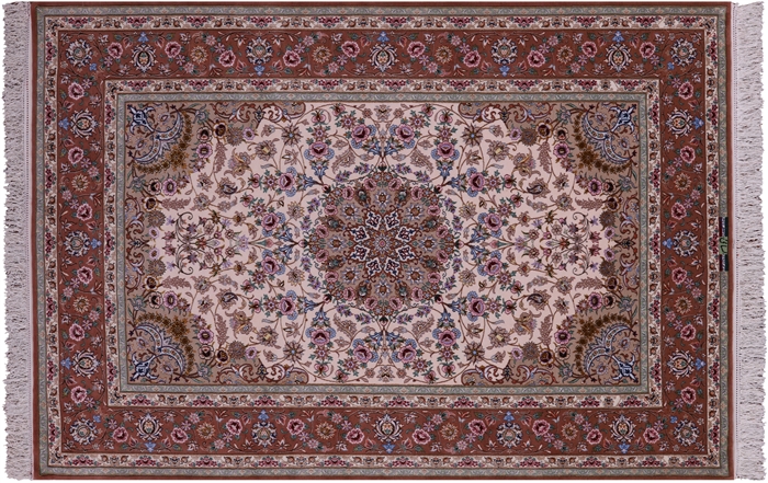 Hand Knotted Wool & Silk Signed Persian Isfahan Rug