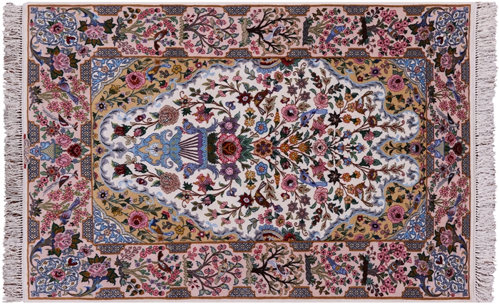 Hand Knotted Wool & Silk Persian Isfahan Signed Area Rug