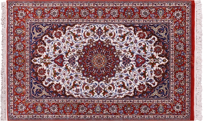 Signed Persian Isfahan Handmade Wool & Silk Area Rug