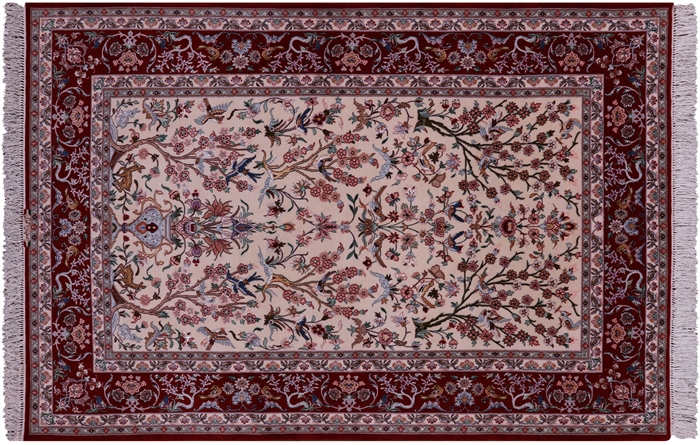 Signed Persian Isfahan Hand Knotted Wool & Silk Rug