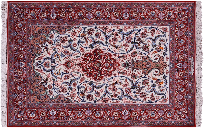 Wool & Silk Signed Persian Isfahan Hand Knotted Rug