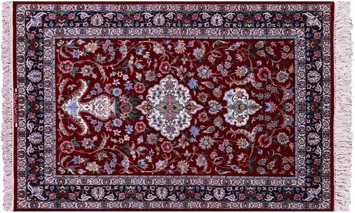 Persian Isfahan Signed Wool & Silk Hand Knotted Rug