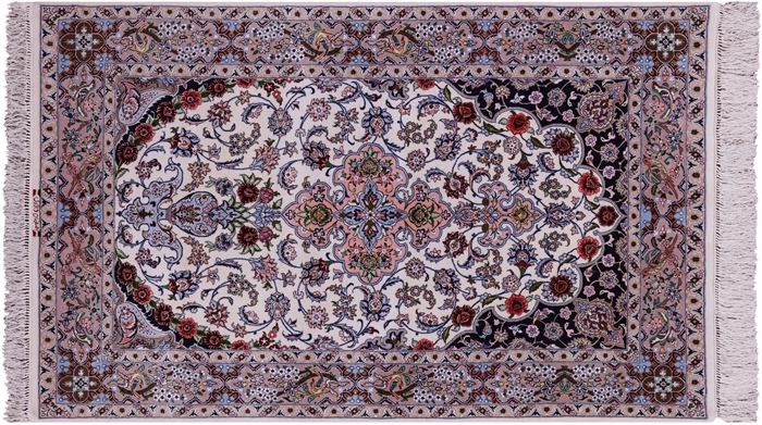 Signed Persian Isfahan Wool & Silk Hand Knotted Rug