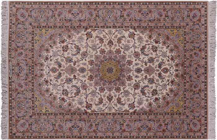 Signed Persian Isfahan Handmade Wool & Silk Rug