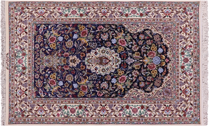 Signed Persian Hand Knotted Wool & Silk Isfahan Area Rug