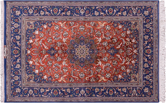 Signed Super Fine Persian Isfahan Hand Knotted Silk Area Rug