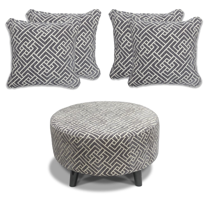 Flair - Footstool & 4 Cushion Set - Grey