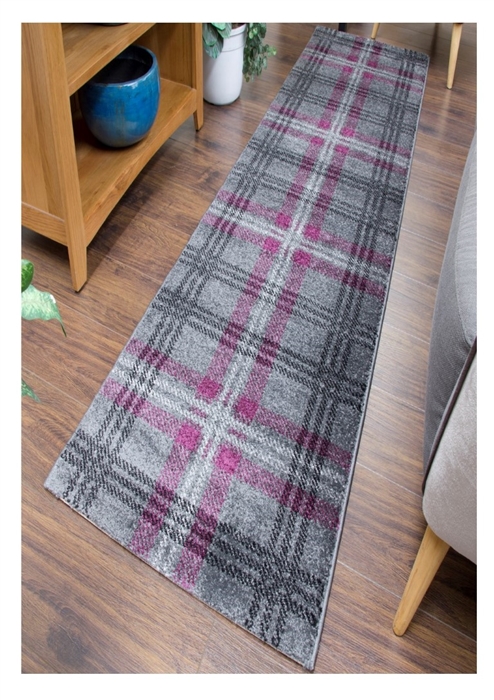 Glendale Tartan Runner Rug Gray Purple