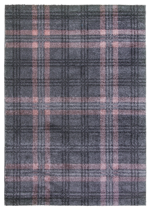 Glendale Tartan Modern Rug Gray Pink