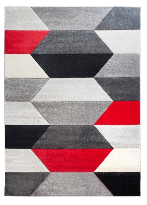 Impulse Hexa Geometric Rug - Grey/Red