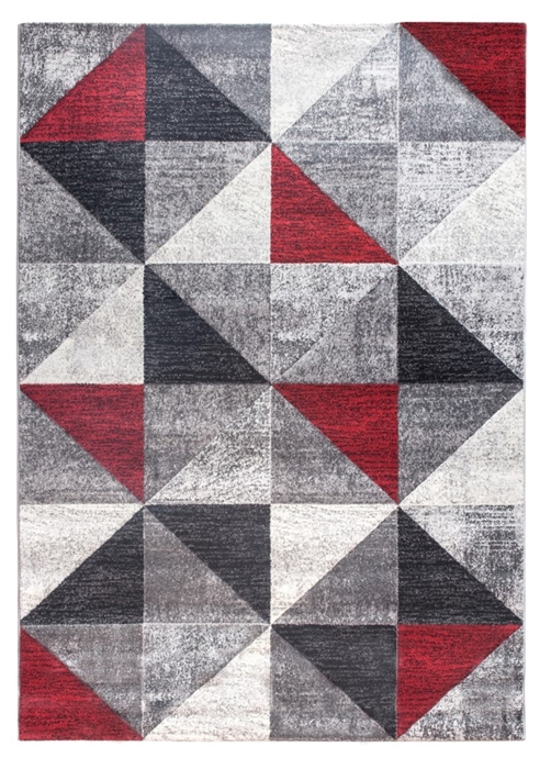 Red Grey Geometric Triangles Rug - Impulse Triad