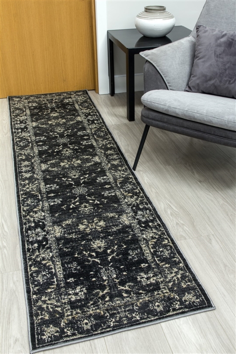 vintage timeless charcoal runner rug