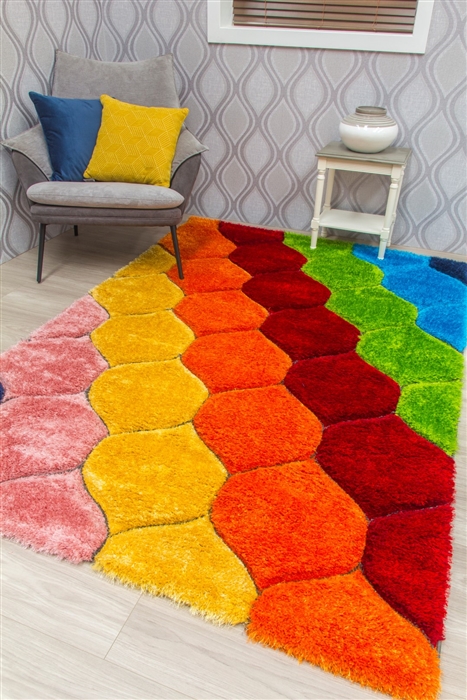 paradise-retro-3d-shaggy-rug-multicoloured
