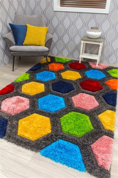 paradise-honeycomb-3d-shaggy-rug-multicoloured