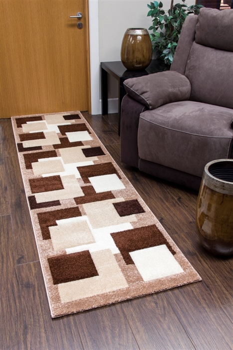 Tempo-squares-Runner Rug-Brown-Beige