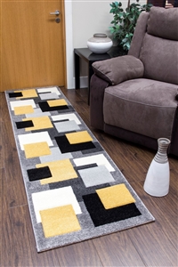 Tempo-squares-Runner Rug-Black-Yellow
