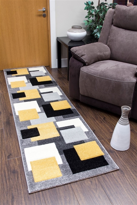 Tempo-squares-Runner Rug-Black-Yellow