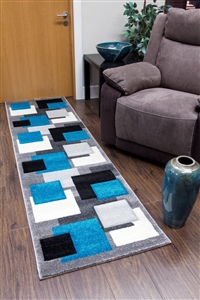 Tempo-squares-Runner Rug-Black-Teal