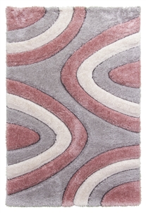 luxus-ripple-shaggy-rug-pink-grey-cream