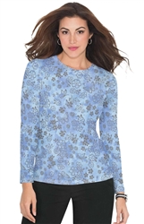 Koi Stretch Presley Top- Flower Burnout Ceil Blue #1061PR - FTC