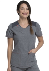 Dickies Dynamix Rounded V-neck Top in Heather Pewter DK621 HTPT