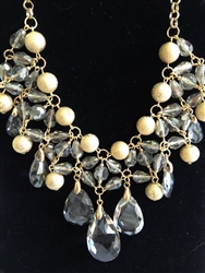 Drape Necklace with Hematite Crystals and Gold Beads