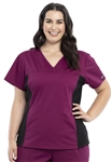 #WW2875 Wine Cherokee Revolution V-Neck Knit Panel Top