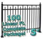 100 ft Complete Spear Smooth Top Residential Aluminum Fence 5' High Fencing Package