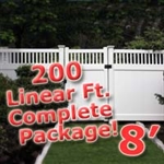 200 ft Complete Solid PVC Vinyl Privacy Fence 8' Wide Fencing Package w/ Accent Top