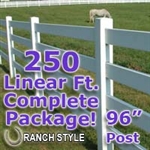 250 ft Complete Solid 4 Rail Ranch PVC Vinyl Fencing Package - Four Rail Fence