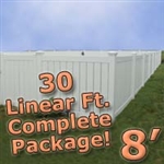 30 ft Complete Solid PVC Vinyl Semi-Privacy Fence 8' Wide Fencing Package