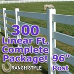 300 ft Complete Solid 4 Rail Ranch PVC Vinyl Fencing Package - Four Rail Fence