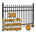 30 ft Complete Spear Top Residential Aluminum Fence 6' High Fencing Package