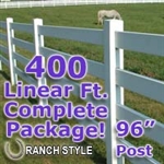 400 ft Complete Solid 4 Rail Ranch PVC Vinyl Fencing Package - Four Rail Fence